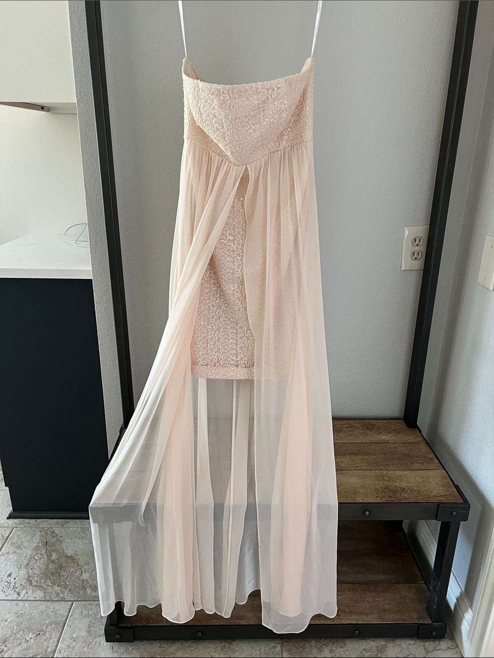 Calvin Klein Strapless Blush Pink Sequined Mini with Sheer Overlay